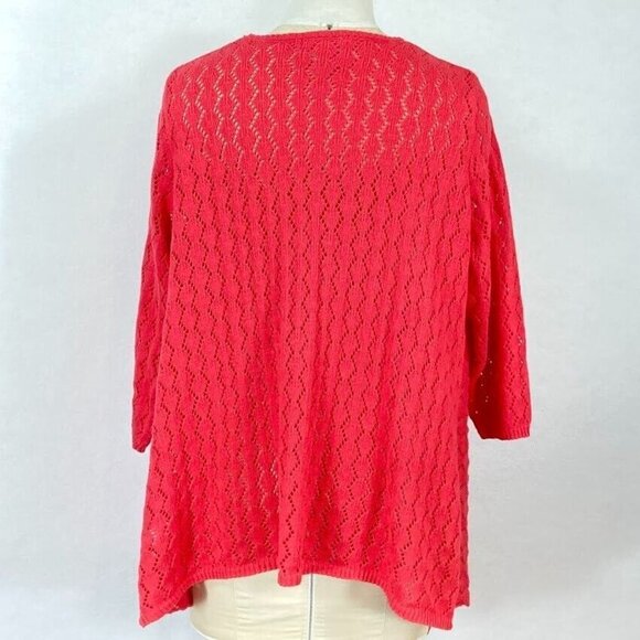 Woman Within Open Knit 3/4 Sleeve Open Waterfall Cardigan Med Pink - Picture 3 of 6